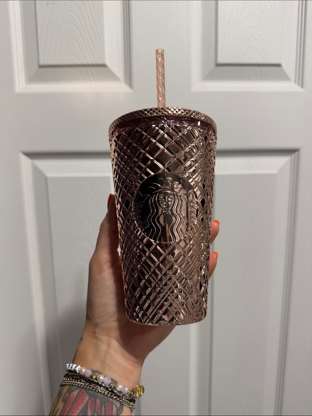Starbucks Rose Gold 16 Oz Studded Tumbler with Straw